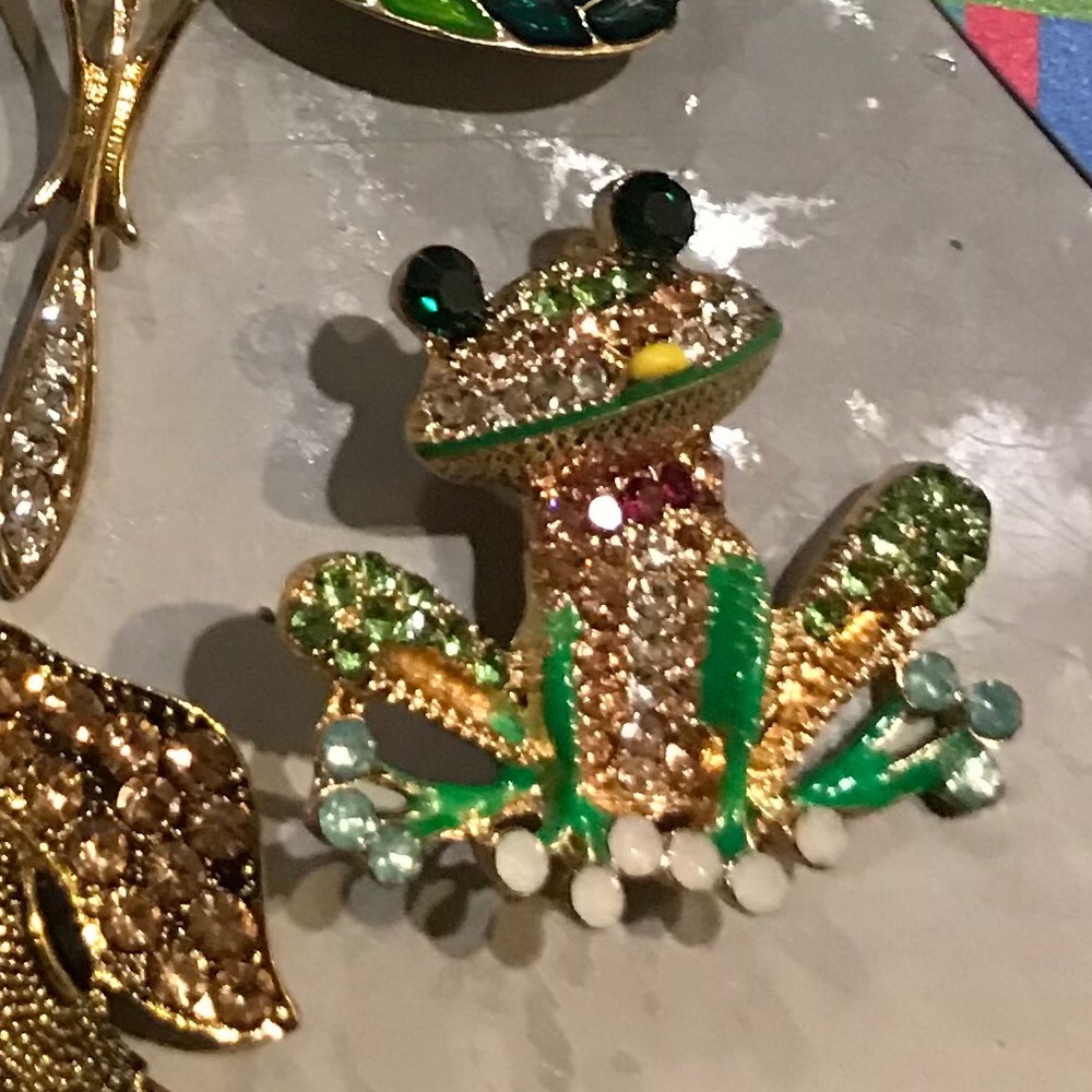 Bedazzled frog brooch